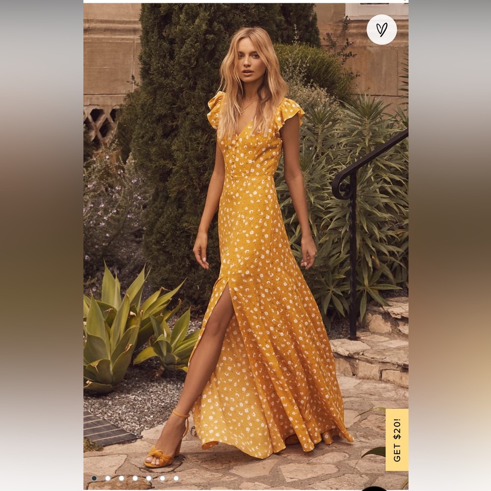 NWT Fresh Picked Mustard Yellow Floral Print Backless Maxi Dress